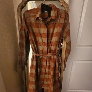 Columbia belted plaid shirt dress